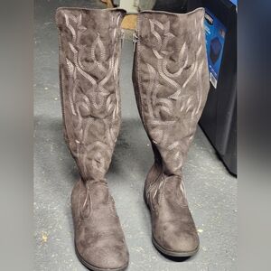 Justice Charcoal Embroidered Knee Boots Girls Youth 13